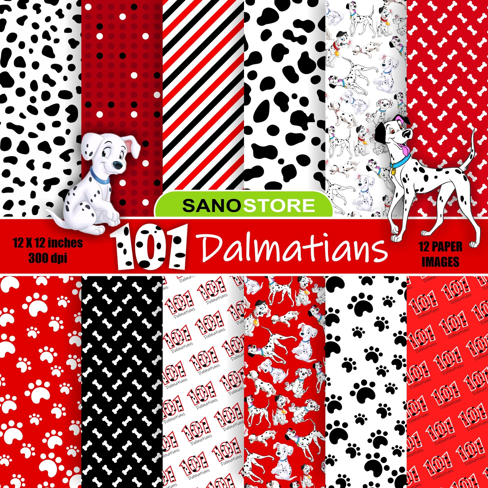 101 Dalmatians Cruella de vil. Dog White Black Red | Etsy