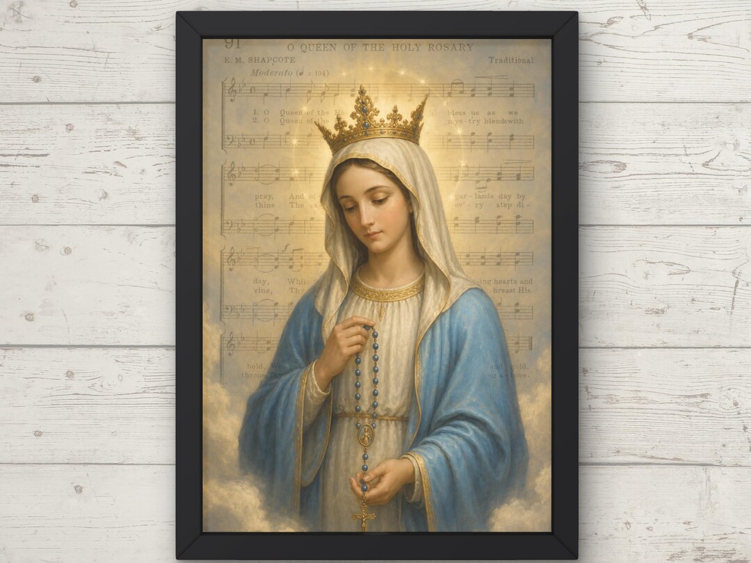 Queen of the Holy Rosary Catholic Wall Art Printable | Blessed Virgin ...