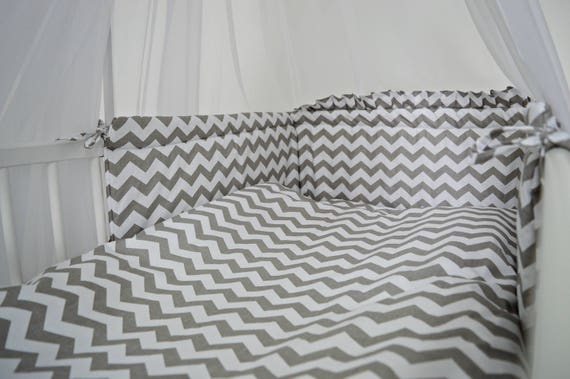 3 PC GREY CHEVRONS BABY BEDDING SET COT PILLOW//DUVET CASE COT BED INC BUMPER