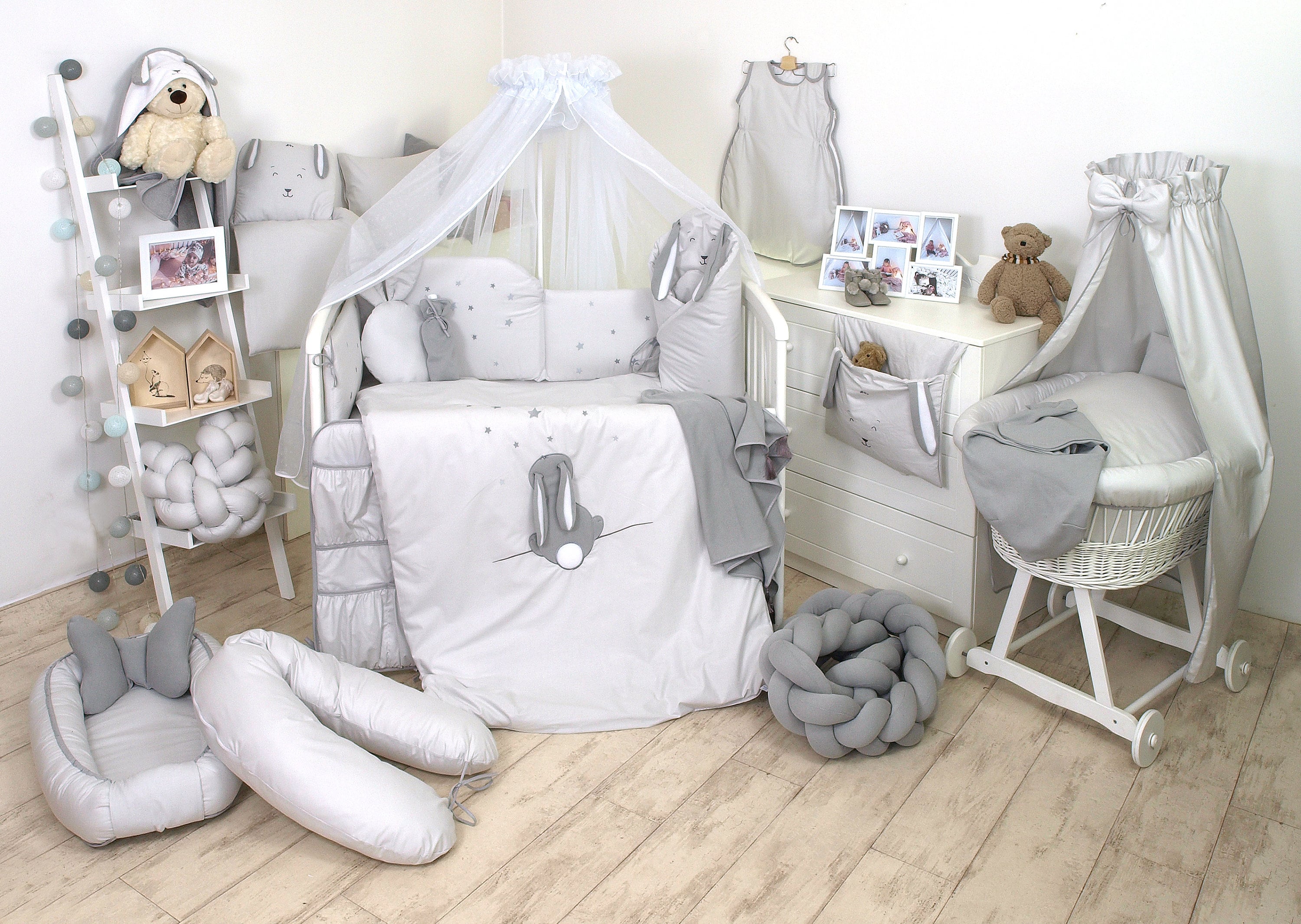3 pc Baby Bedding Set for COT 120X60 OR COT Bed 140X70 Stars-Elephant- COT Bed Size 140X70, Printed Cable-Knit Wool Effect Design