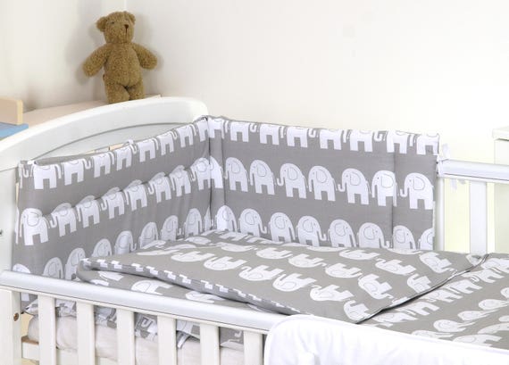 BABY BEDDING SET PILLOW COVER DUVET COVER 2 PCS FOR COT BED Elephants grey