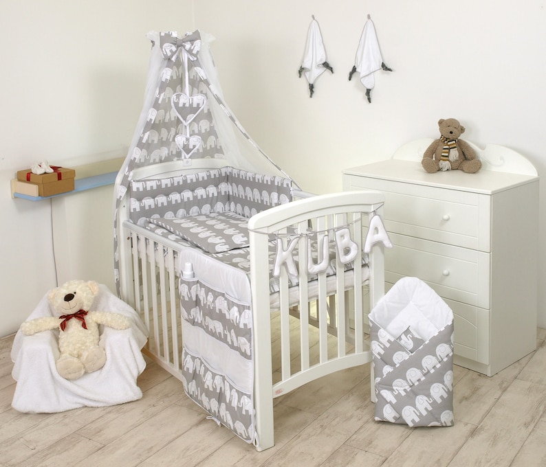 Baby Cot Bed Set Fit 120x60 Cm Or 140x70 Grey