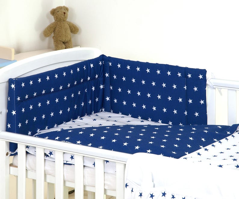 blue and white cot bedding
