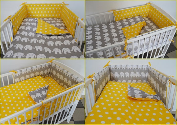 yellow and grey cot bedding