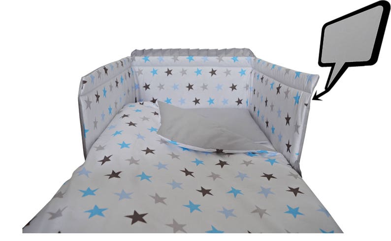 Baby Bedding Blue Grey Stars Grey Back 2 3 Or 5 Pcs Set Etsy