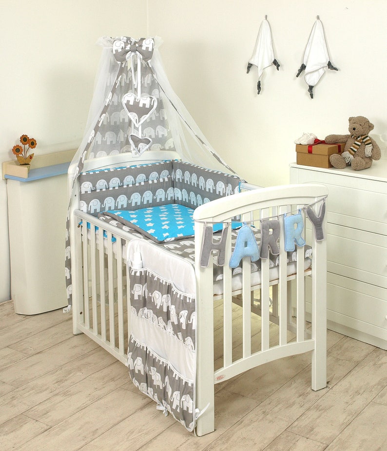 Baby Cot Bed Set Fit Cot 120x60 Cm Or Cot Bed 140x70 Grey Etsy