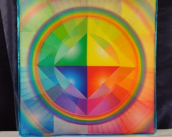 Silk Artwork - Title: Elemental Colors - 16"x16" Digital Print - Stretched Silk over Sateen Wall Art