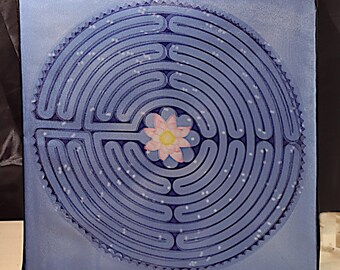 Silk Artwork - Stretched Silk over Sateen Wall Art - Title: Lotus Labyrinth - Meditative Artwork - Spiritual Journey