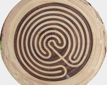Unicursal Labyrinth Holzscheibe Gartenstufe - Meditations Gehweg Stein - Heidnische Geometrie Sprungbrett - Hexe Garten Dekor