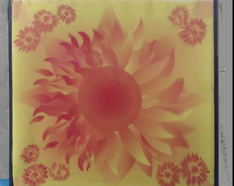 Silk Artwork - Stretched Silk over Sateen Wall Art - Title: Sun and Sunflower