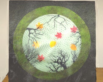 Silk Artwork - Nature Wall Art - Seasonal Fall Leaves Art - Symbols of Fall Artwork - House Gift - Title: Reflections in a Autumn Pond