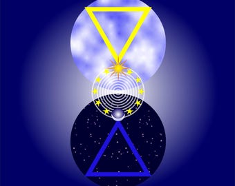 Gerahmtes Leinwandbild - Titel: Alchemy 1, The Balance of Balances - Ein symbolisches Design aus Kreisen und Dreiecken - Hausgeschenk - Symbole von Zeit & Raum