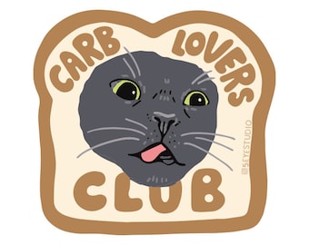 Carb Lovers Club Cat Head in Bread Vinyl Diecut Sticker