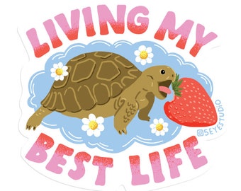Living my Best Life Tortoise Vinyl Diecut Sticker with clear background