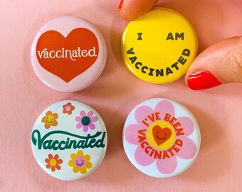 Vaccinated and Boosted PinBack Buttons - Choose 4