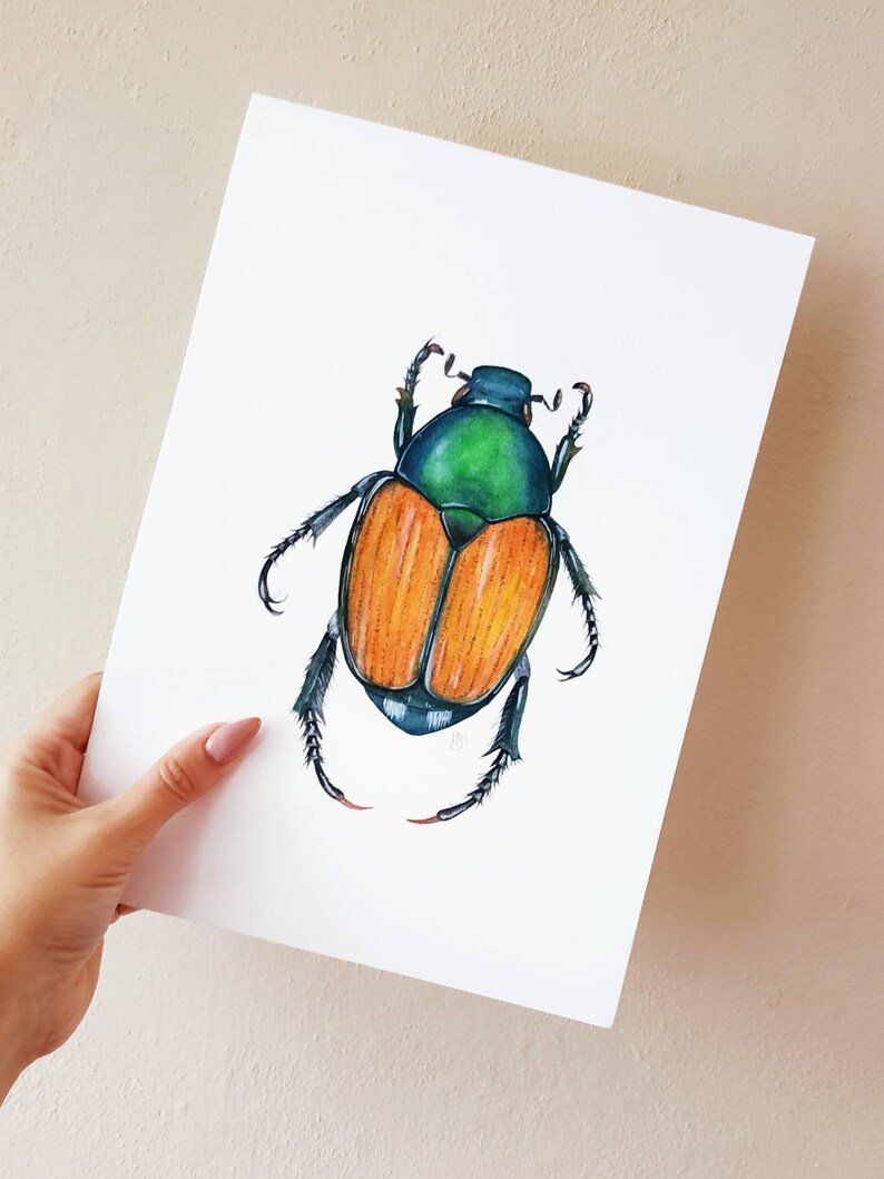 Insect art beetle print Japanese beetle painting Natural Etsy