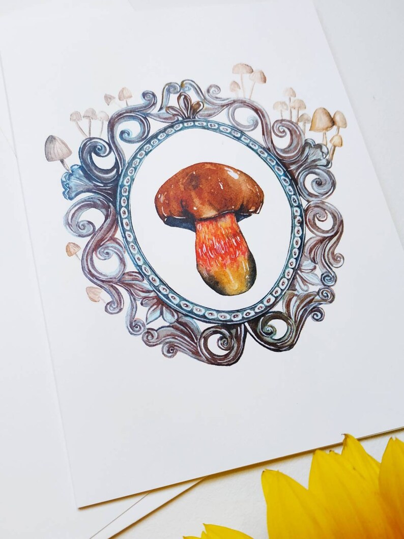 Mushroom cute greeting card blank inside stationery for Etsy