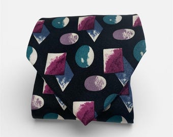 Givenchy Monsieur Vintage 100% Bold Colorful Geometric Necktie Tie Mens Black