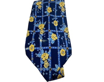 Balenciaga Vintage Paris Luxe 100% Silk Floral Lattice Necktie Tie Mens 57" Blue
