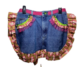 Artsy Festival Upcycle Denim Repurposed Waist Apron Colorful One Size Handmade