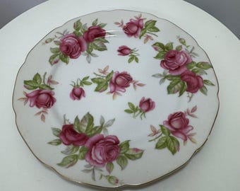 Lefton China Pink Rose Hand Painted Scallop Bread Set Of 6 Plate Gold 674R 6.25"