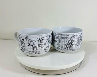 Disney Ceramic Drawings Collectible Cups Mug Set Of 2 White Black Mickey Minnie