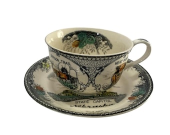 Vintage Buffalo Bill Museum Western Cody Cowboy Americana 50s Tea Cup Saucer Set