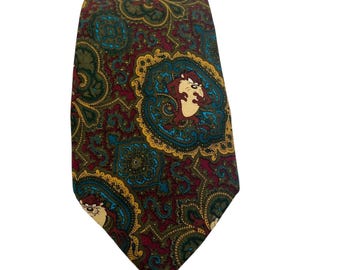 Vintage Looney Tunes Mania Silk Nostalgia Taz Medal Necktie Tie Mens 57" Green