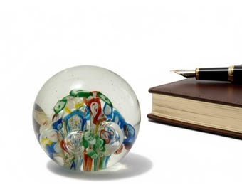 Vintage MURANO Art Glass Paperweight Scrambled MILLEFIORI Venetian Glasswork