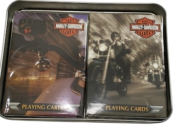 Vtg 2002 Harley Davidson Motorcycle Sealed Double Deck of Playing Cards Tin Case