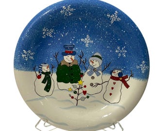 St Nicholas Square Cookies Santa Stoneware Plate Snowman Christmas Holiday 4 Pc