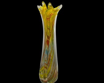 Vintage Murano Swung Swirl Confetti Spatter Glass Vase 15" Tall JiCo Sommerso
