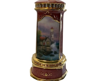 Thomas Kinkade Seaside Reflections Porcelain Lighthouse Trinket Music Box New