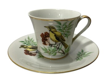 Vintage Mid Century Artwear Teacup Saucer Bachmans Warbler Bird Lovers Japan