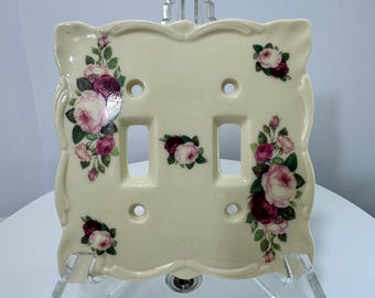 Copriinterruttore in ceramica con 5 placchette, stile shabbic vintage inglese per cottage.