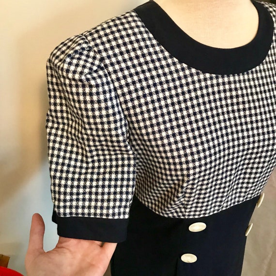 Vintage 1950s Navy Blue/Plaid Shoulder Pad Double… - image 7