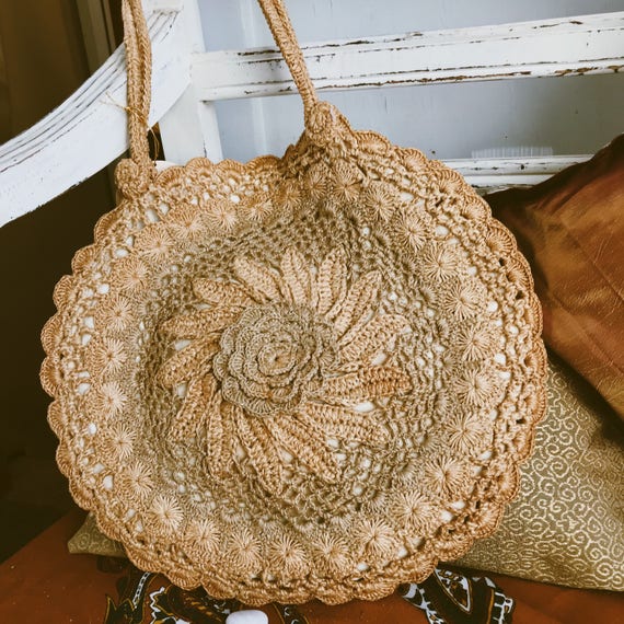 Vintage Crochet Circle Floral Bag