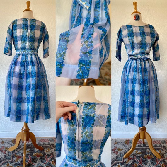 Vintage 1950s Beautiful Mode O’ Day Blue Floral S… - image 1