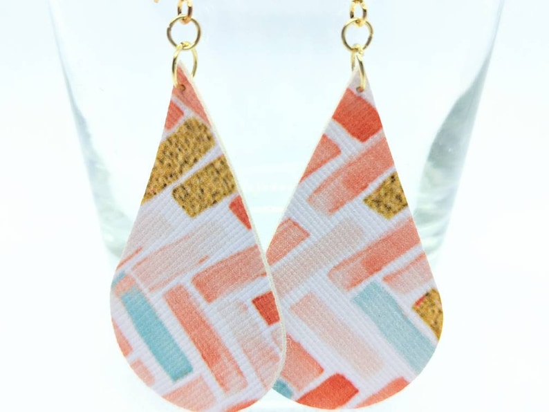 Pink Chevron Faux Leather Earrings