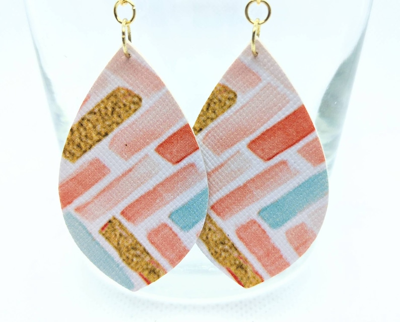 Pink Chevron Faux Leather Earrings