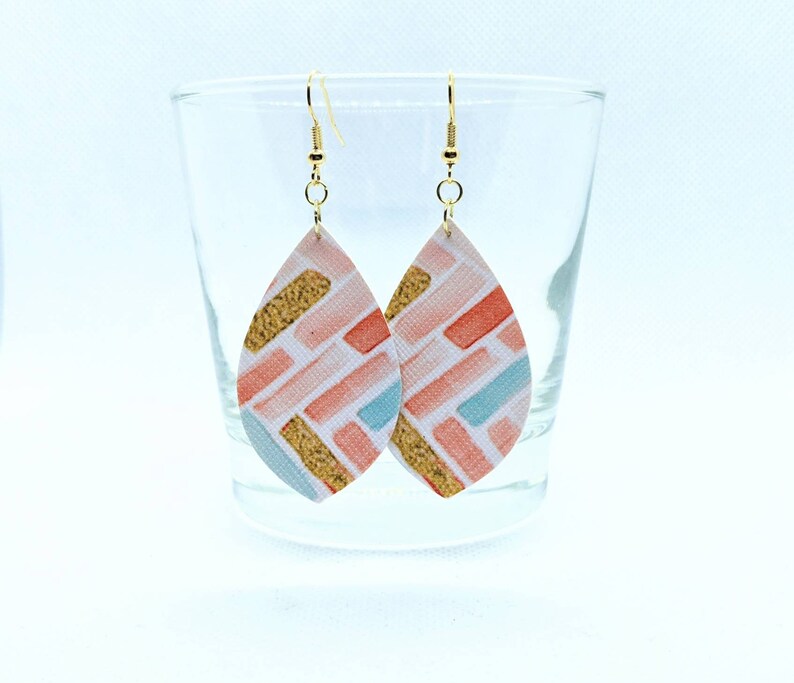 Pink Chevron Faux Leather Earrings
