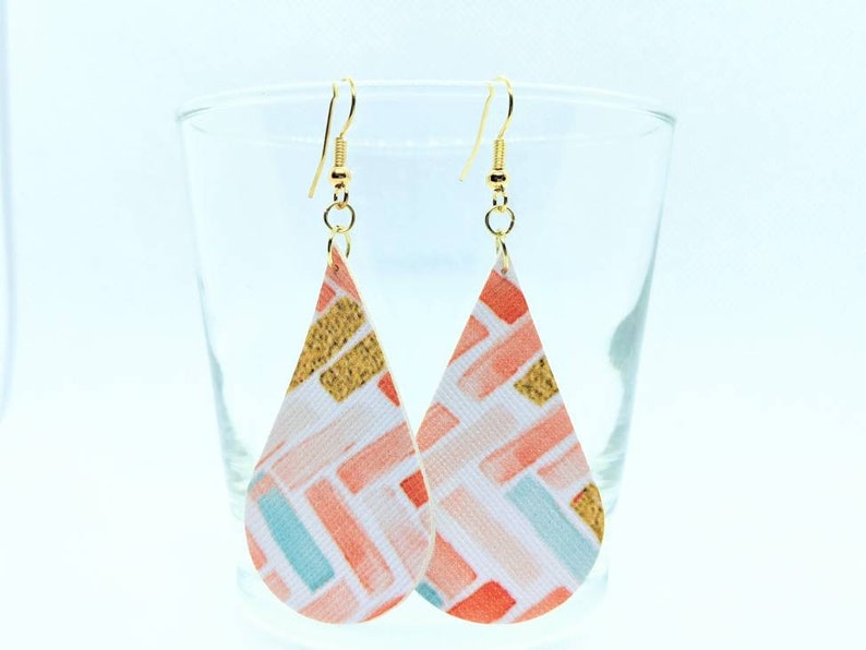 Pink Chevron Faux Leather Earrings