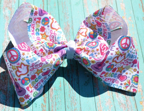 Peace Large Hair Bow Guitar Hair Bows Large Hair Bows For Etsy