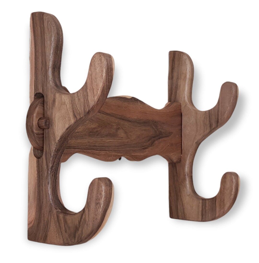 TESLYAR Porte-fusil en bois dur – Support mural avec crochets métalliques – Support pour fusil et fusil de chasse