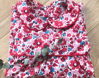 Blouse fille en tissu fleuri rouge et rose taille 6 ans