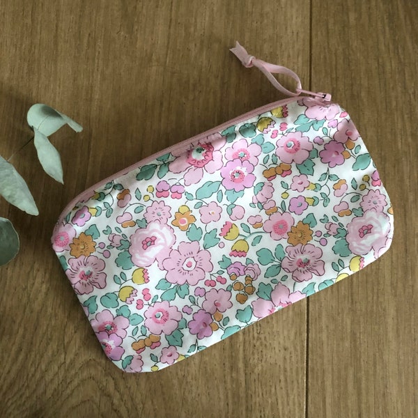 Trousse pochette en tissu Liberty Betsy étoile rose et doré