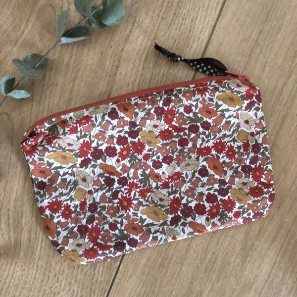 Trousse pochette en Liberty Poppy and Daisy noisette