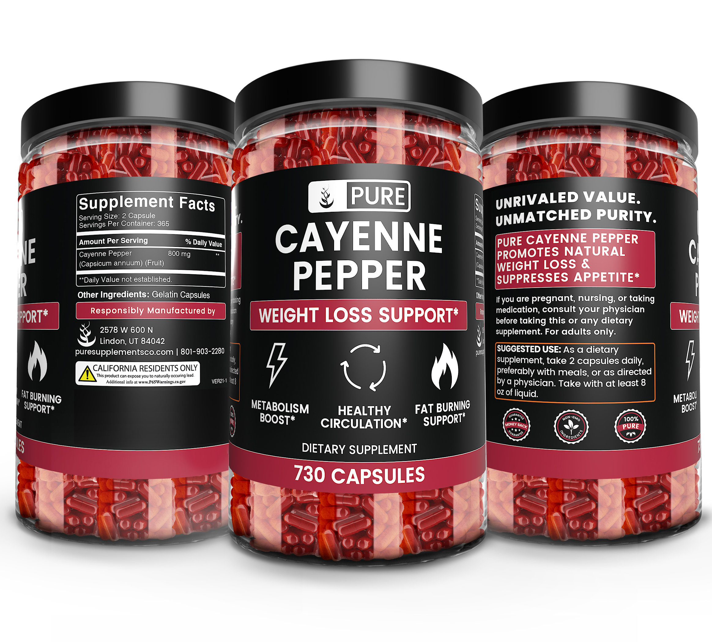 Cayenne Pepper 730 Capsules 800 mg Serving Etsy