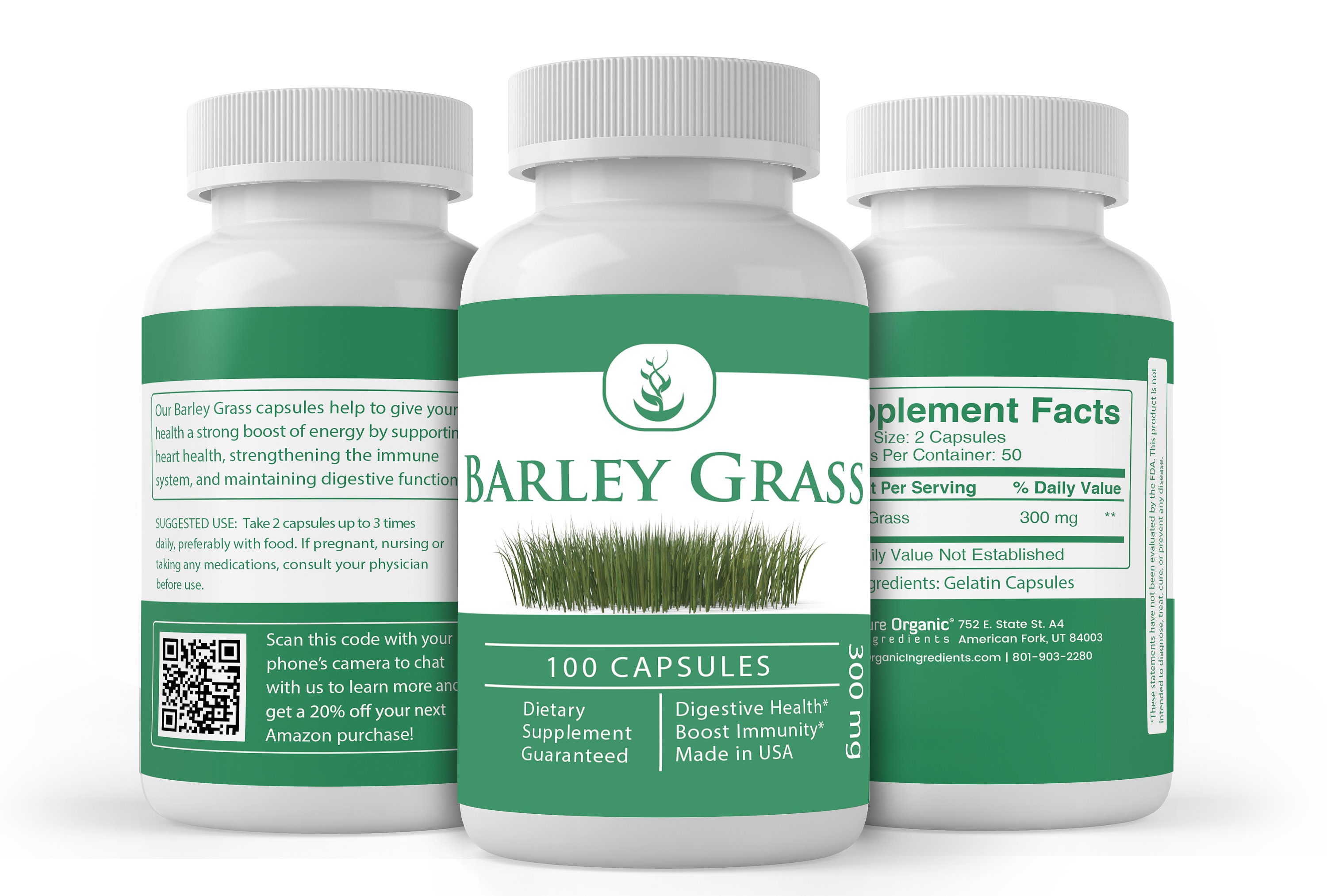 Barley Grass Capsules 300 mg per serving Etsy