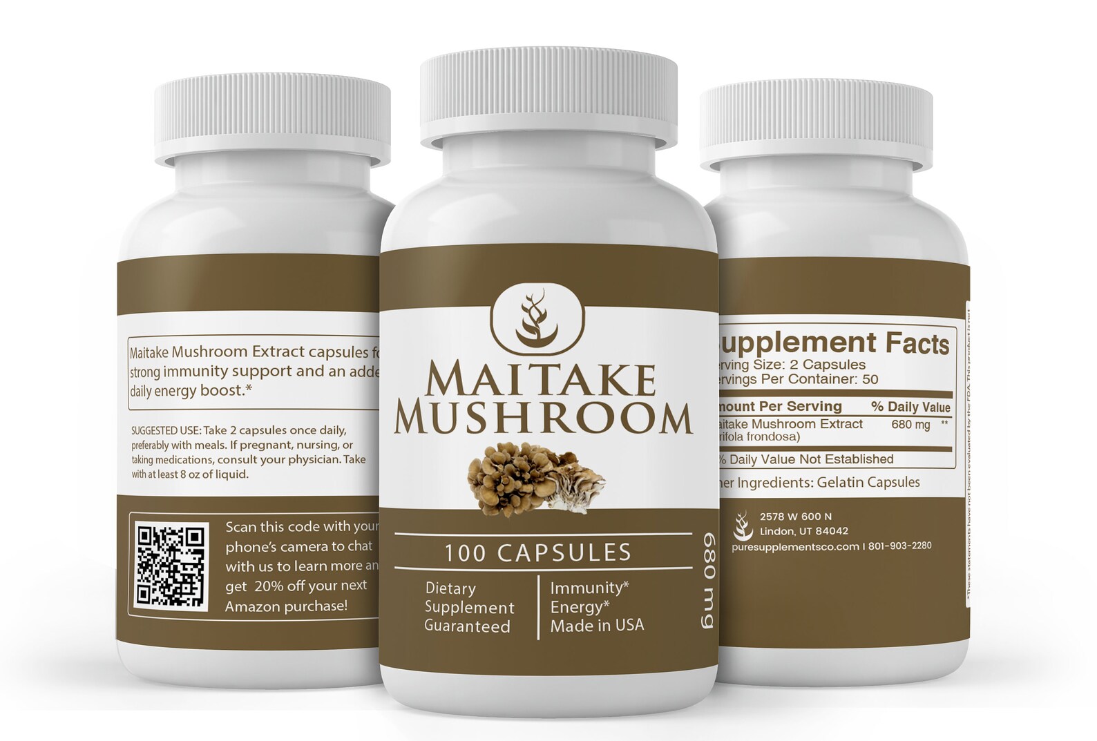 Maitake Mushroom 100 Capsules 680 mg/Serving Etsy